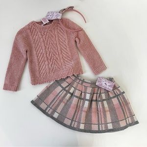 Tommy Bahama Toddler Girl 3 Piece Set- Chenille Sweater, Plaid Skirt & Headband